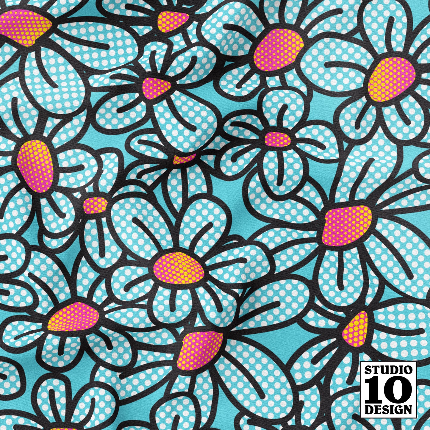Flower Pop! Aqua Printed Fabric by Studio Ten Design