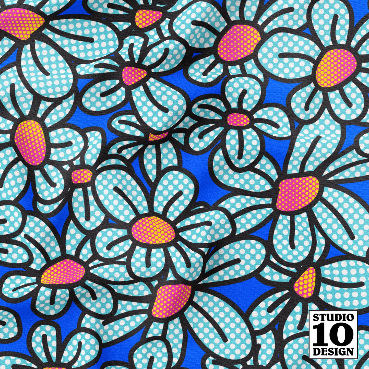 Flower Pop! Cobalt Printed Fabric by Studio Ten Design