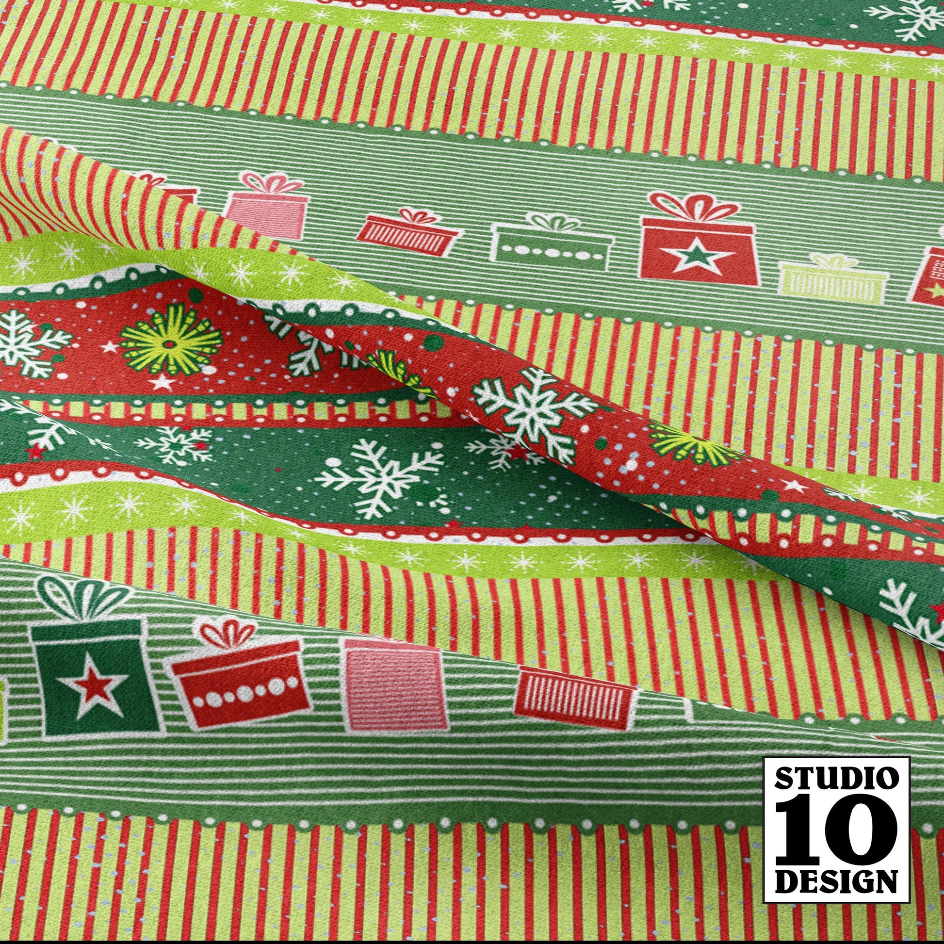 Christmas Ribbons Printed Fabric by Studio Ten Design