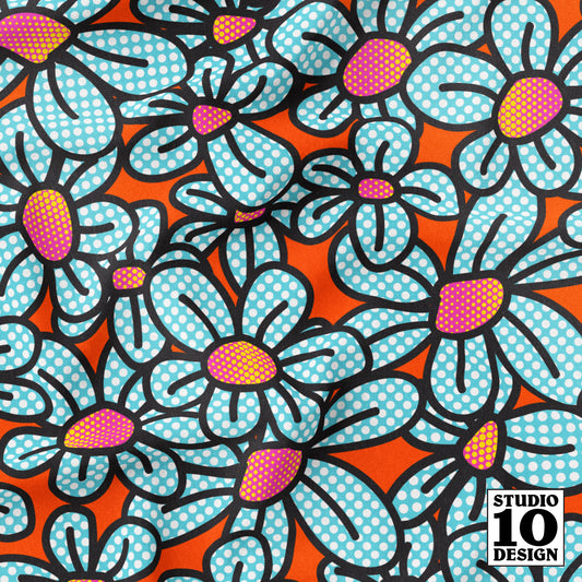 Flower Pop! Orange Printed Fabric by Studio Ten Design