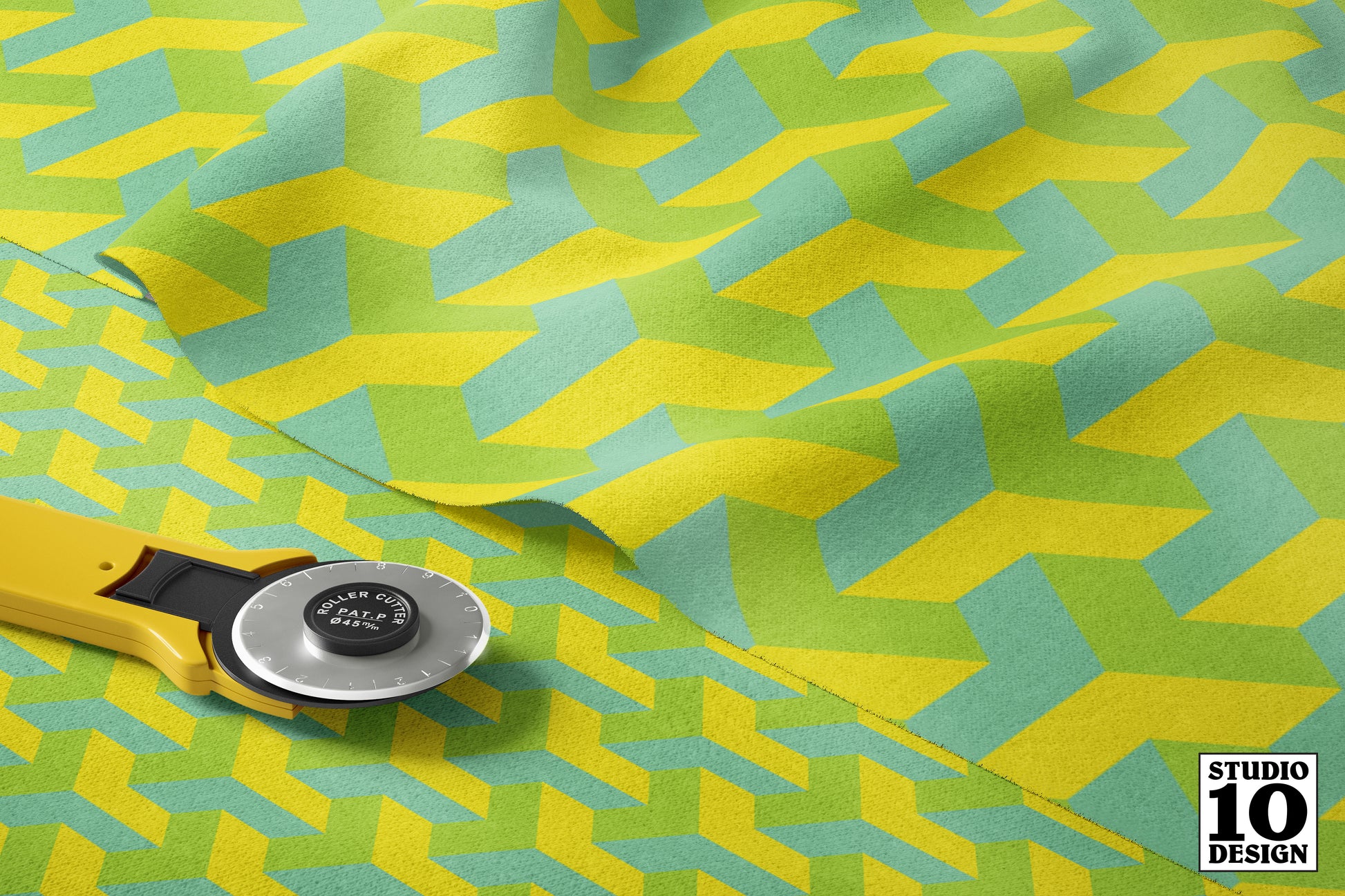 Geometric: Jade, Lime, Lemon Lime Printed Fabric by Studio Ten Design