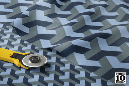 Geometric: Sky Blue, Slate, Navy Printed Fabric by Studio Ten Design
