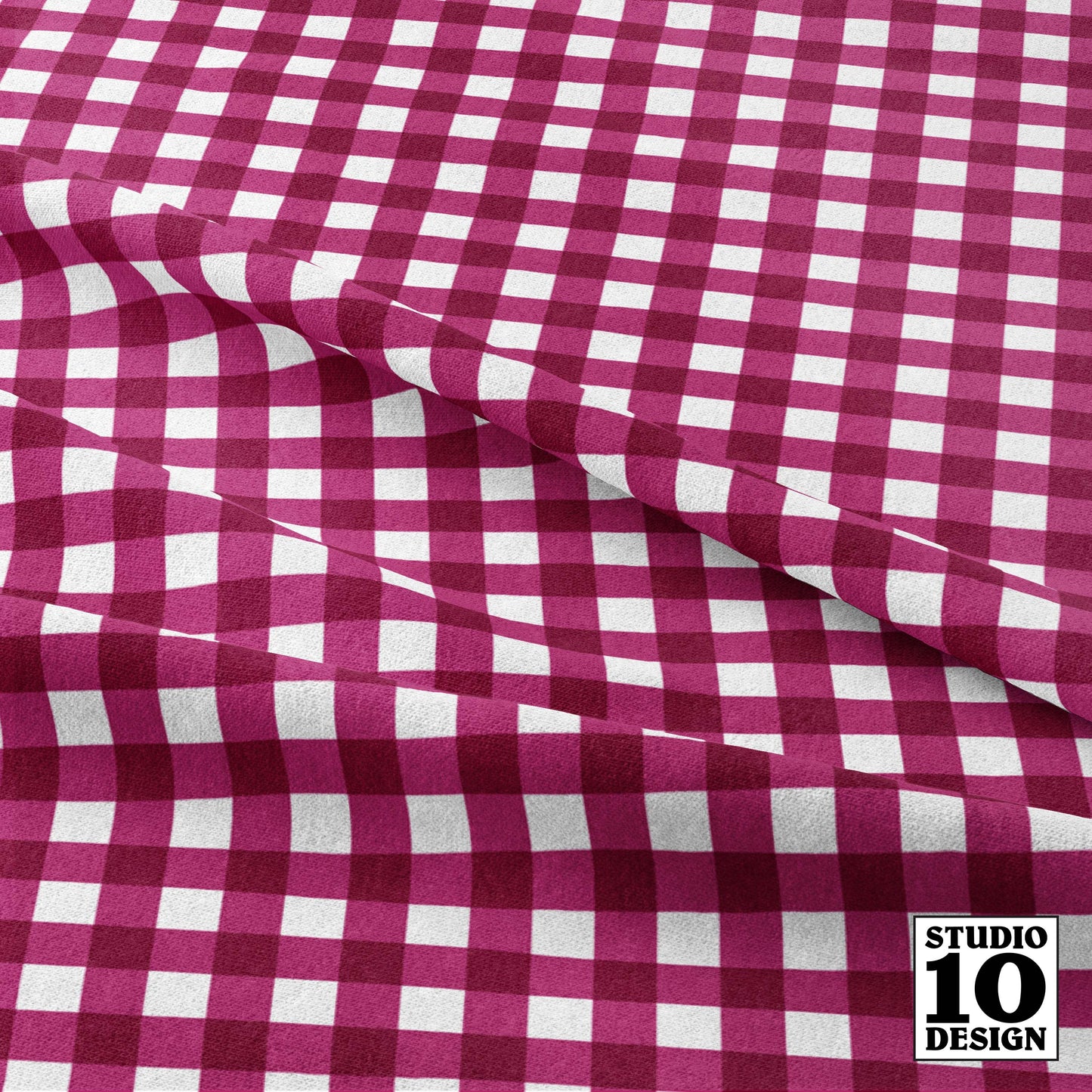 Gingham Style Bubble Gum Small Straight Printed Fabric by Studio Ten Design