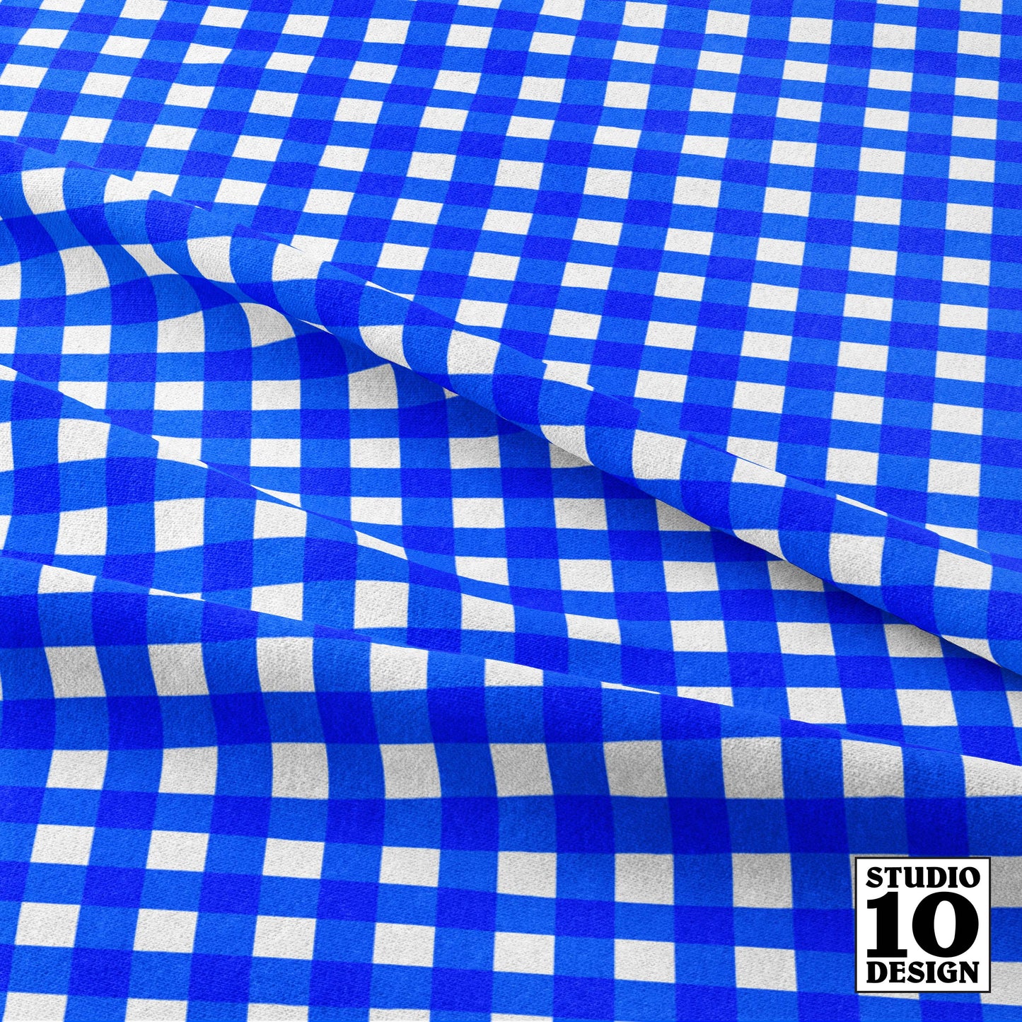 Gingham Style Cobalt Small Straight Printed Fabric by Studio Ten Design