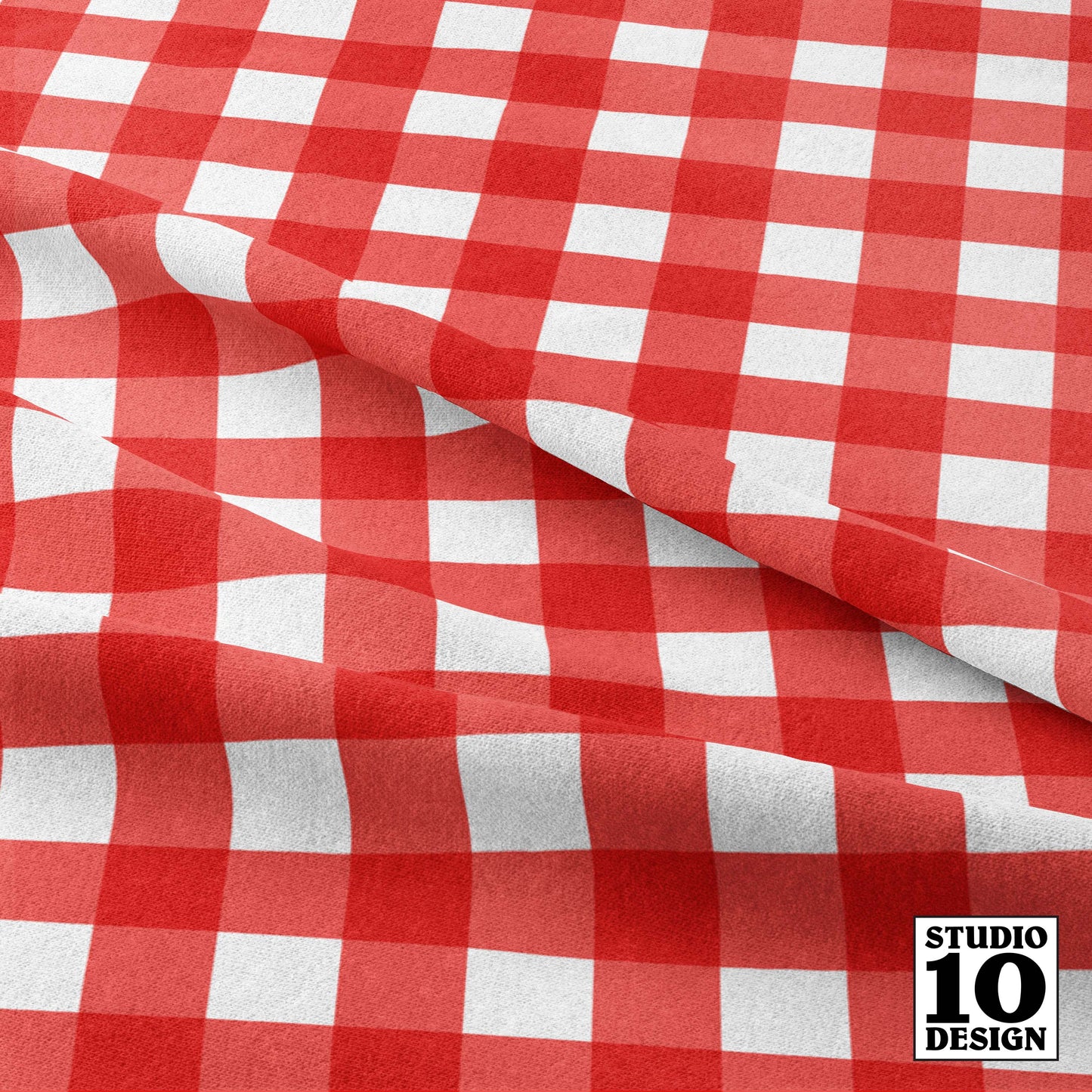 Gingham Style Coral Large Straight Printed Fabric by Studio Ten Design