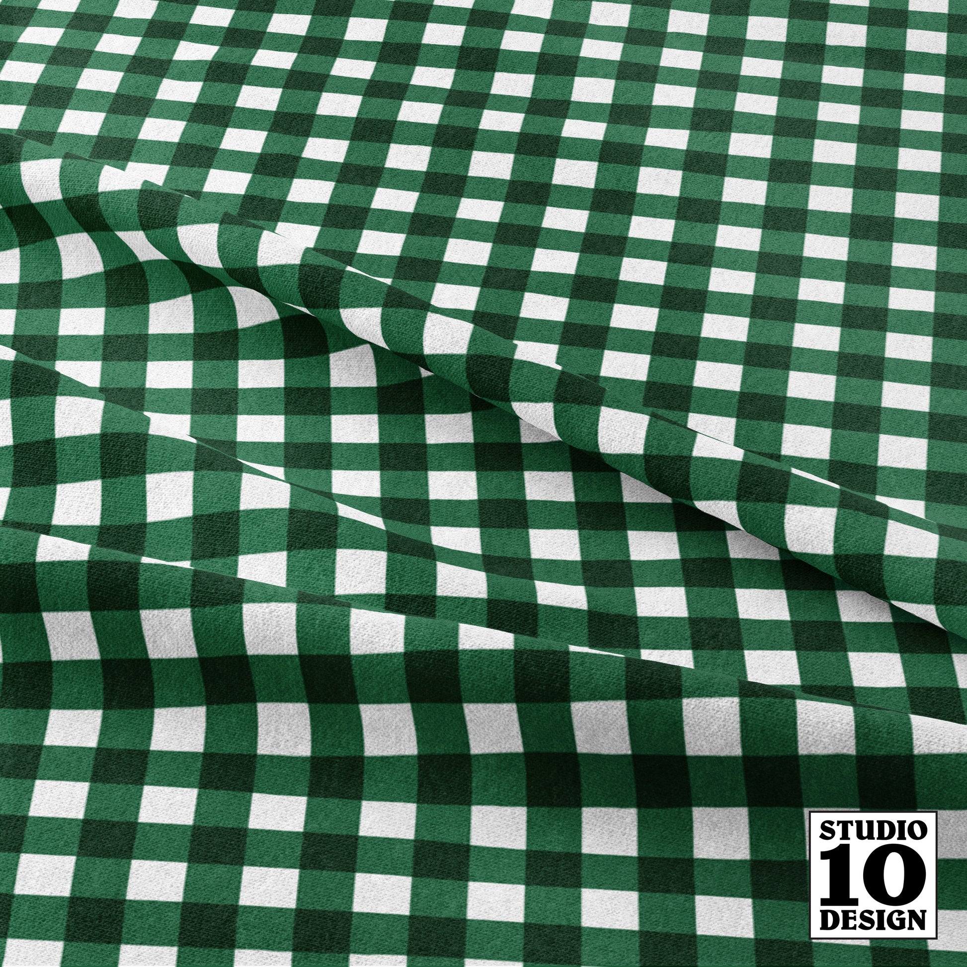 Gingham Style Emerald Small Straight Printed Fabric by Studio Ten Design
