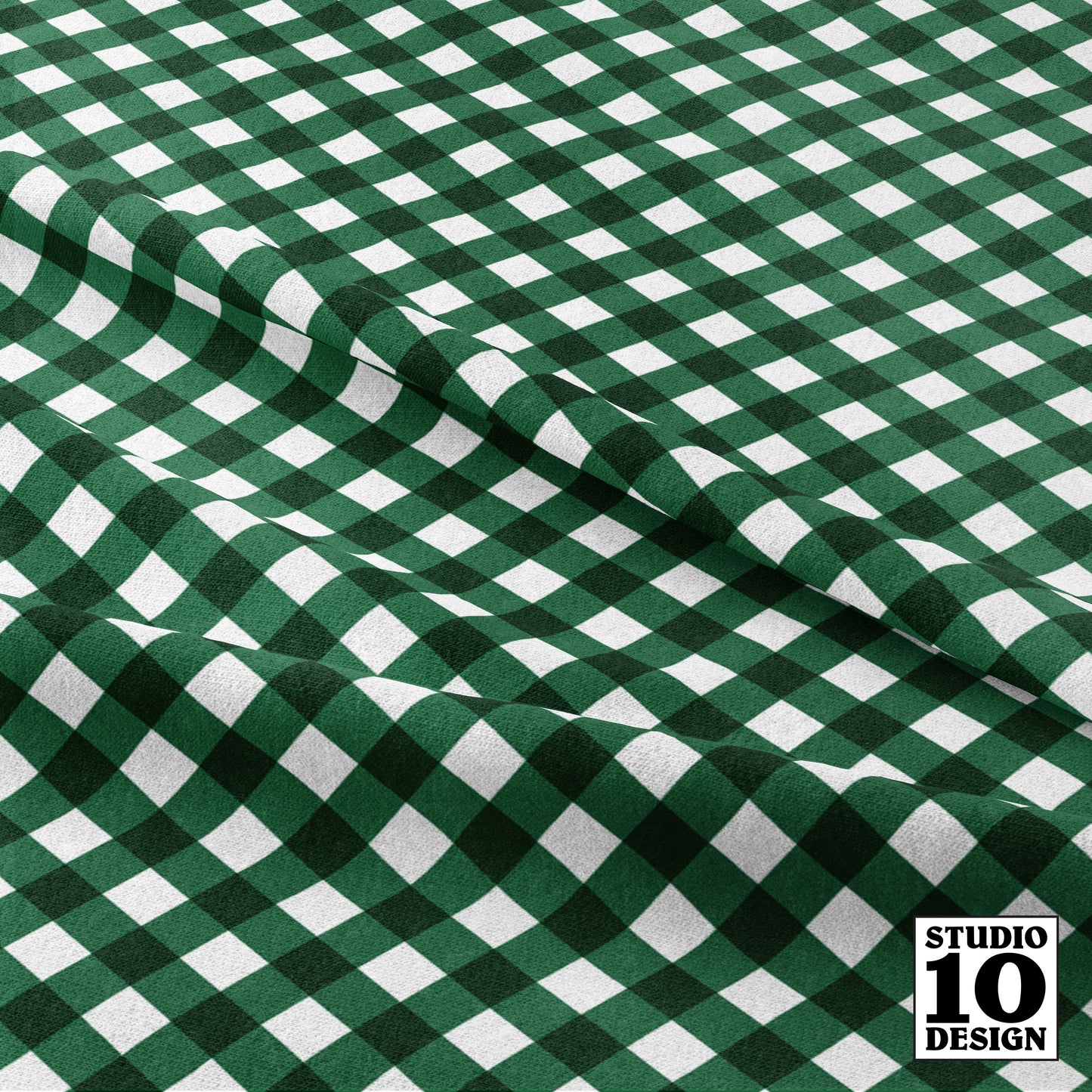 Gingham Style Emerald Small Bias Printed Fabric by Studio Ten Design