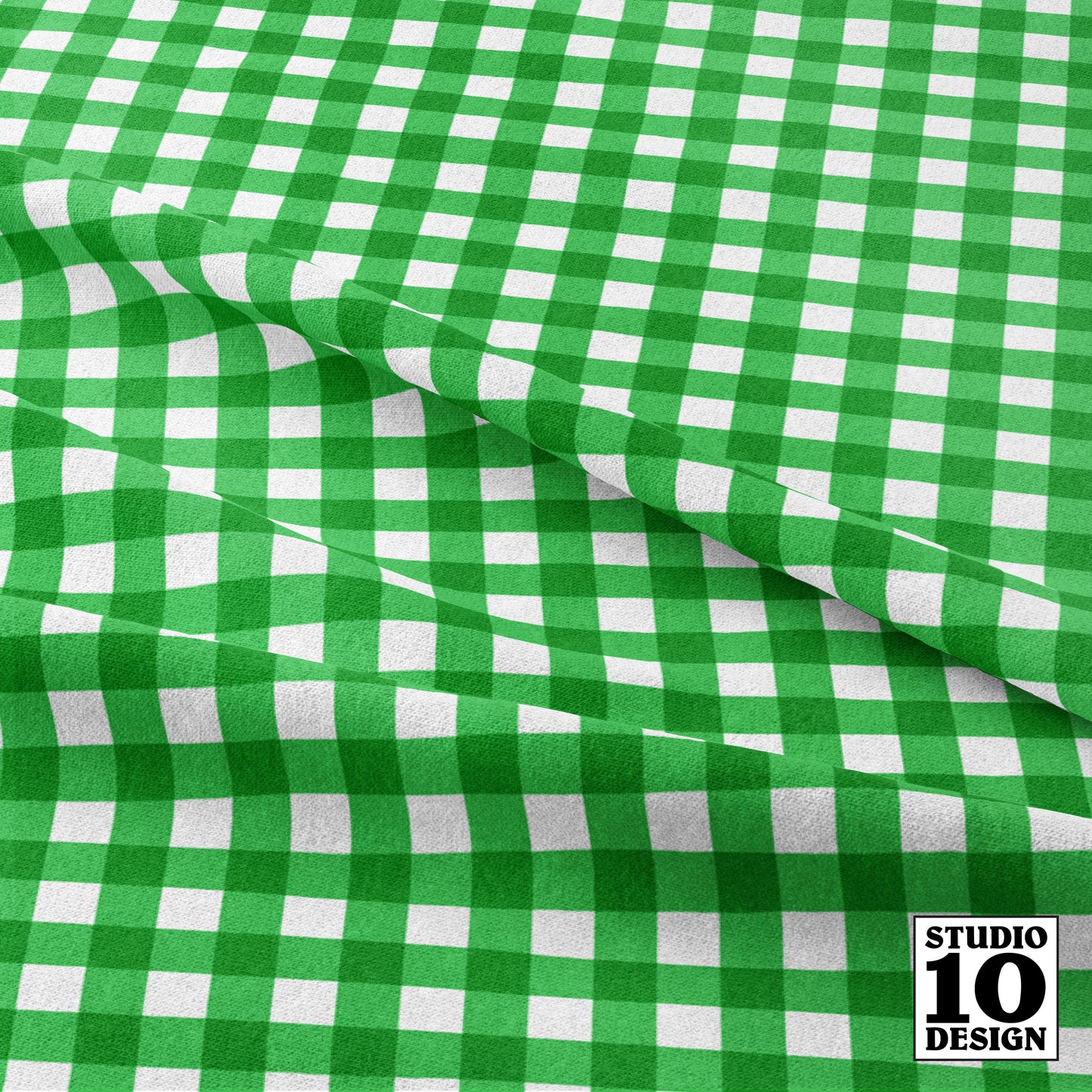 Gingham Style Grass Small Straight Printed Fabric by Studio Ten Design