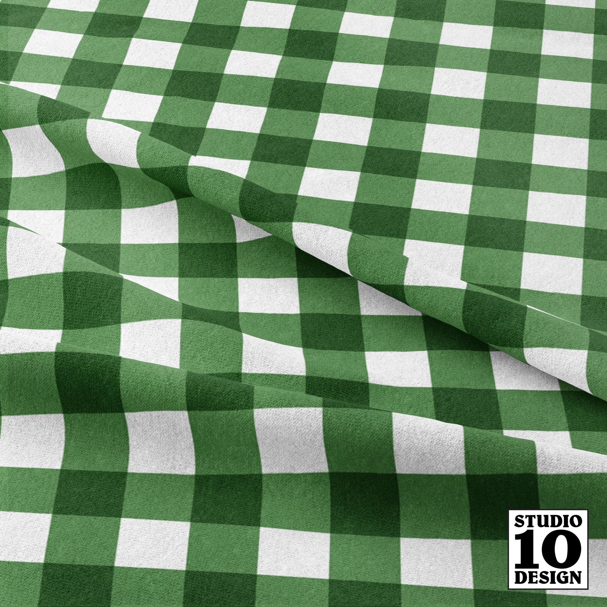 Gingham Style Kelly Green Large Straight Printed Fabric by Studio Ten Design