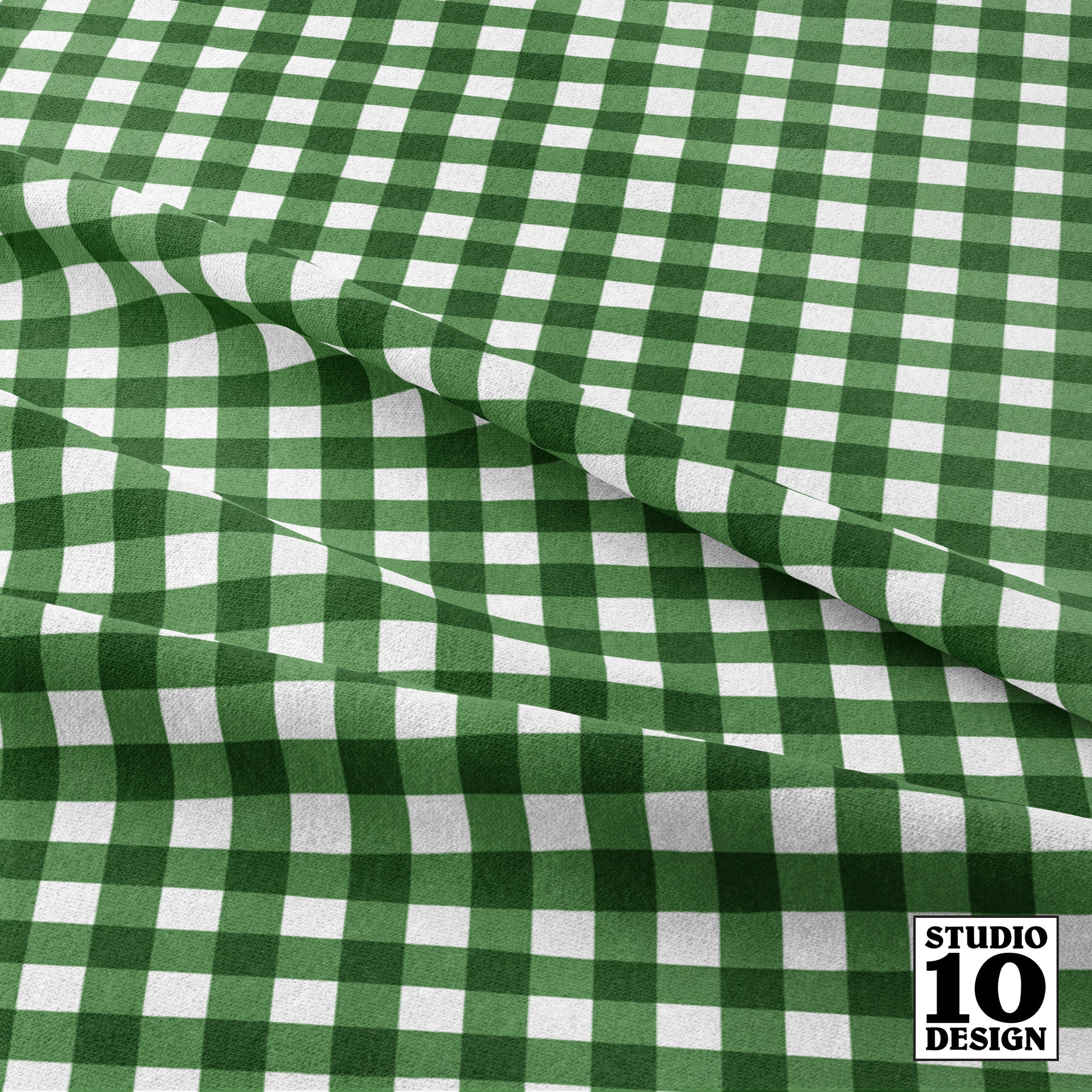 Gingham Style Kelly Green Small Straight Printed Fabric by Studio Ten Design