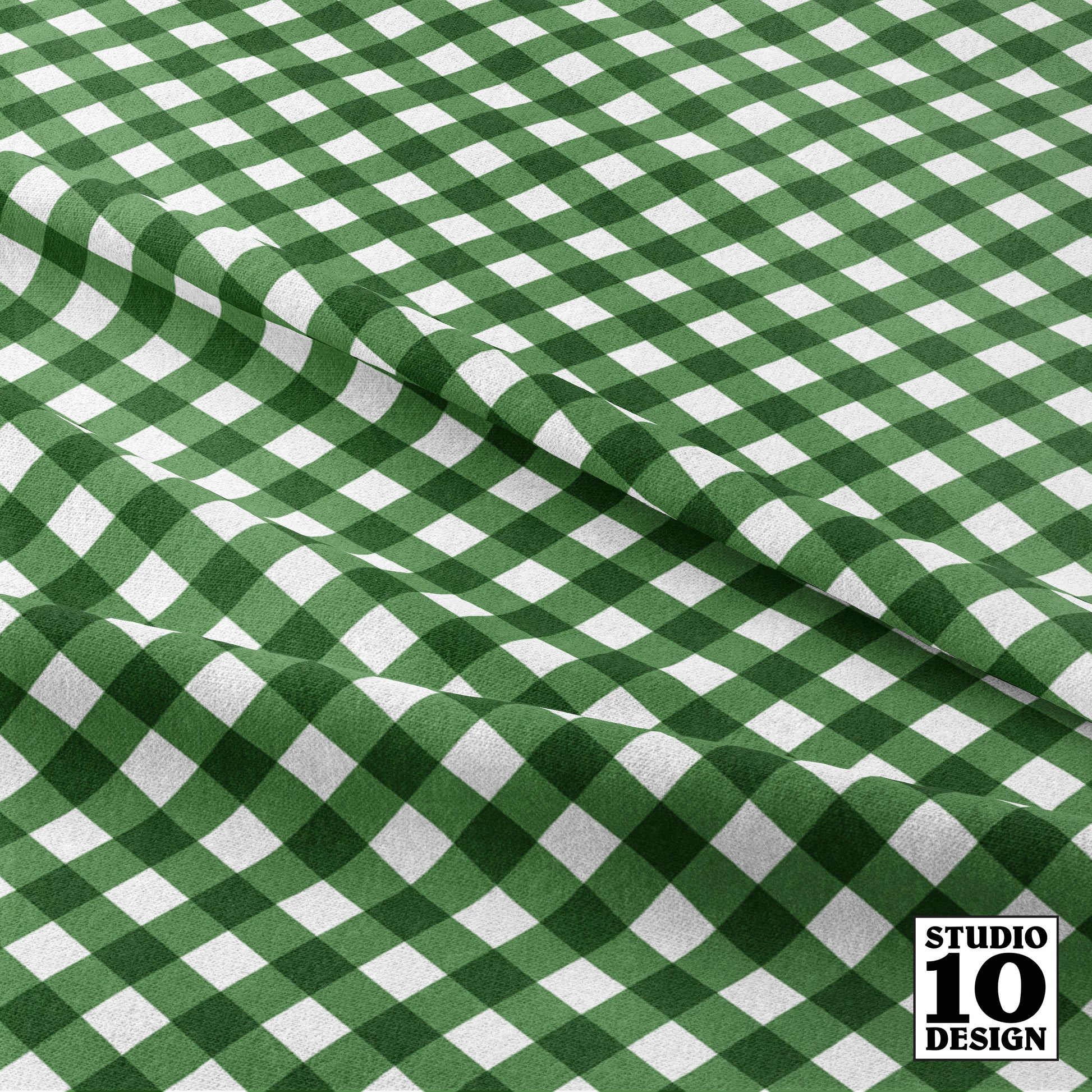 Gingham Style Kelly Green Small Bias Printed Fabric by Studio Ten Design