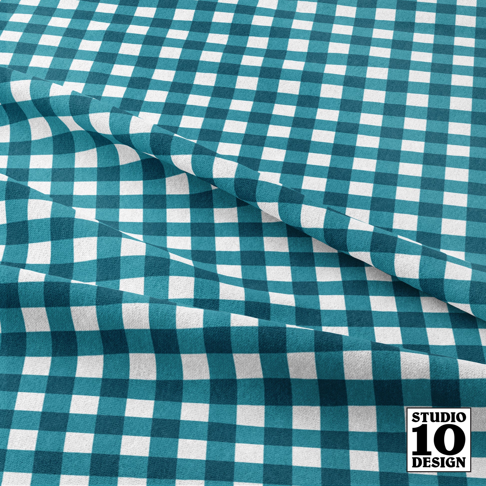 Gingham Style Lagoon Small Straight Printed Fabric by Studio Ten Design