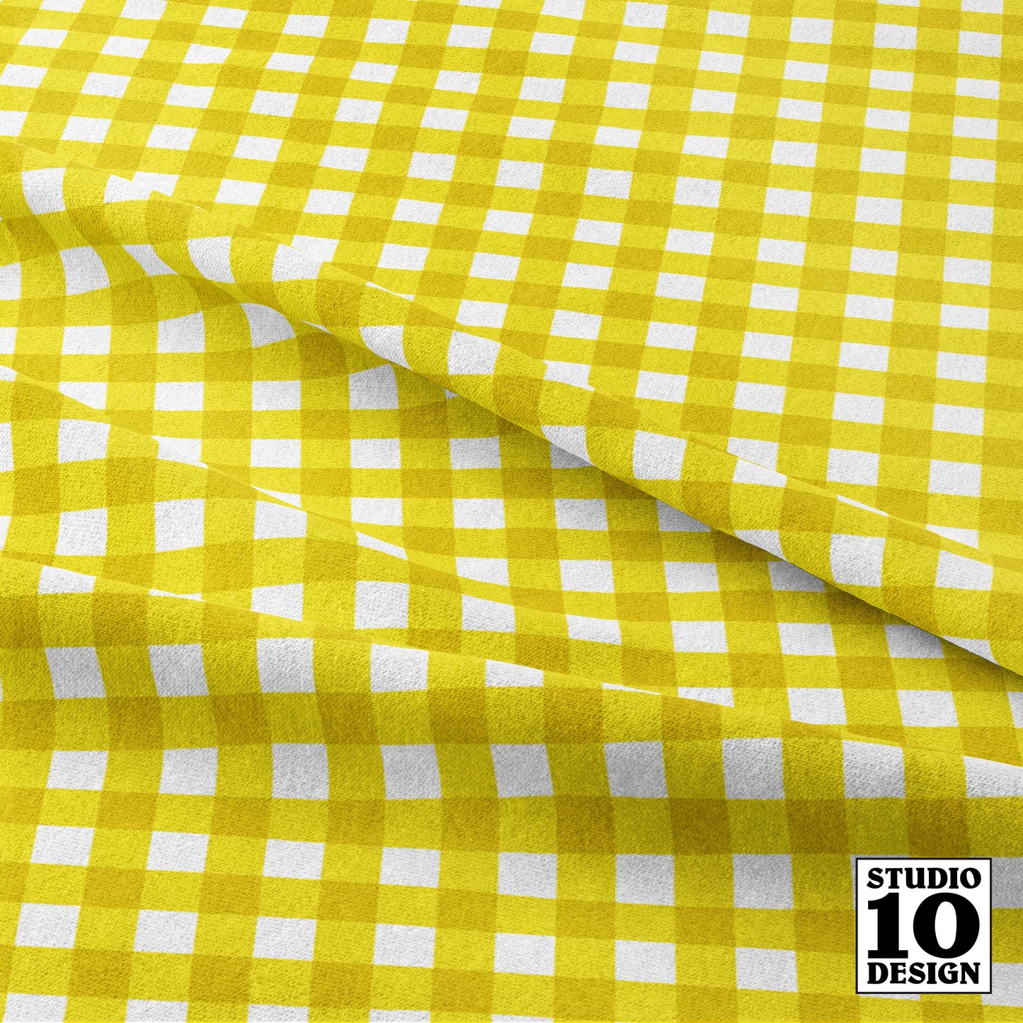 Gingham Style Lemon Lime Small Straight Printed Fabric by Studio Ten Design