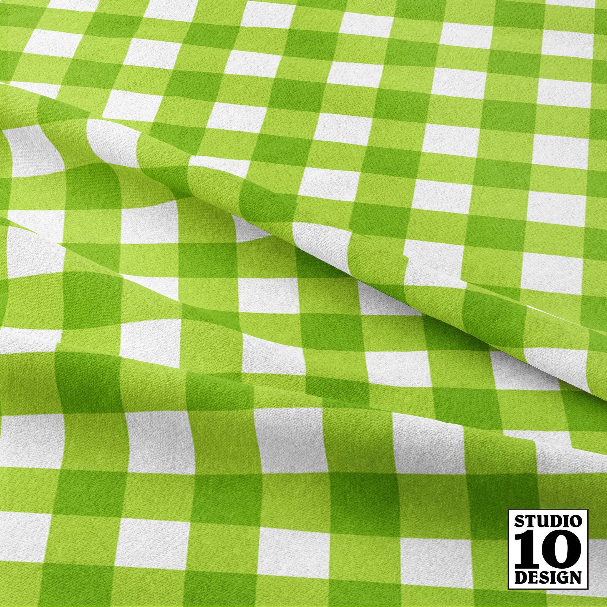 Gingham Style Lime Large Straight Printed Fabric by Studio Ten Design