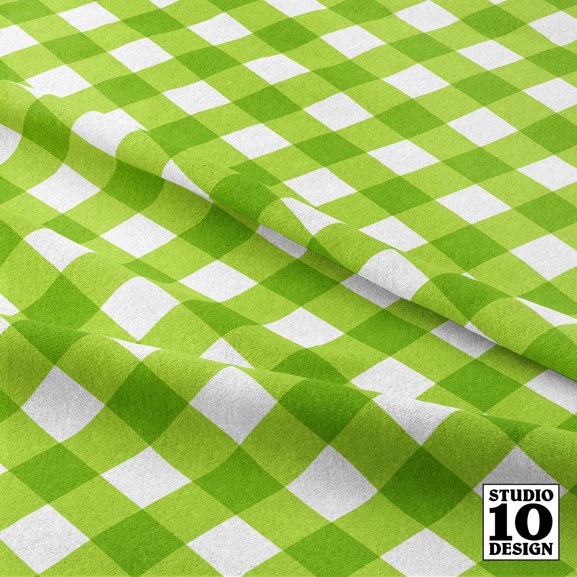 Gingham Style Lime Large Bias Printed Fabric by Studio Ten Design