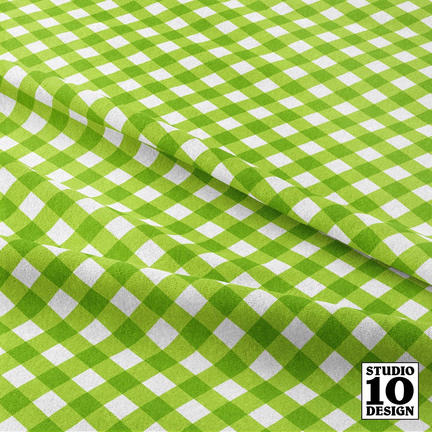 Gingham Style Lime Small Bias Printed Fabric by Studio Ten Design