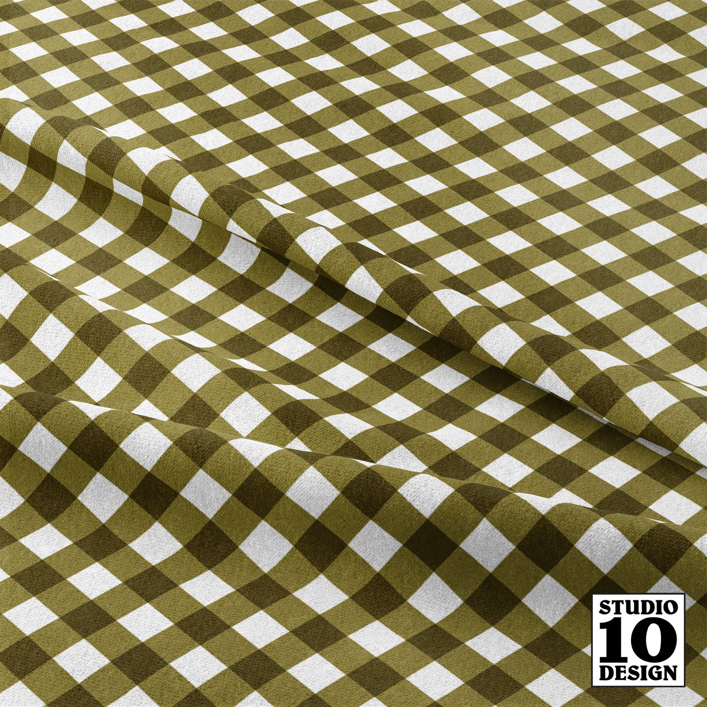 Gingham Style Moss Small Bias Printed Fabric by Studio Ten Design