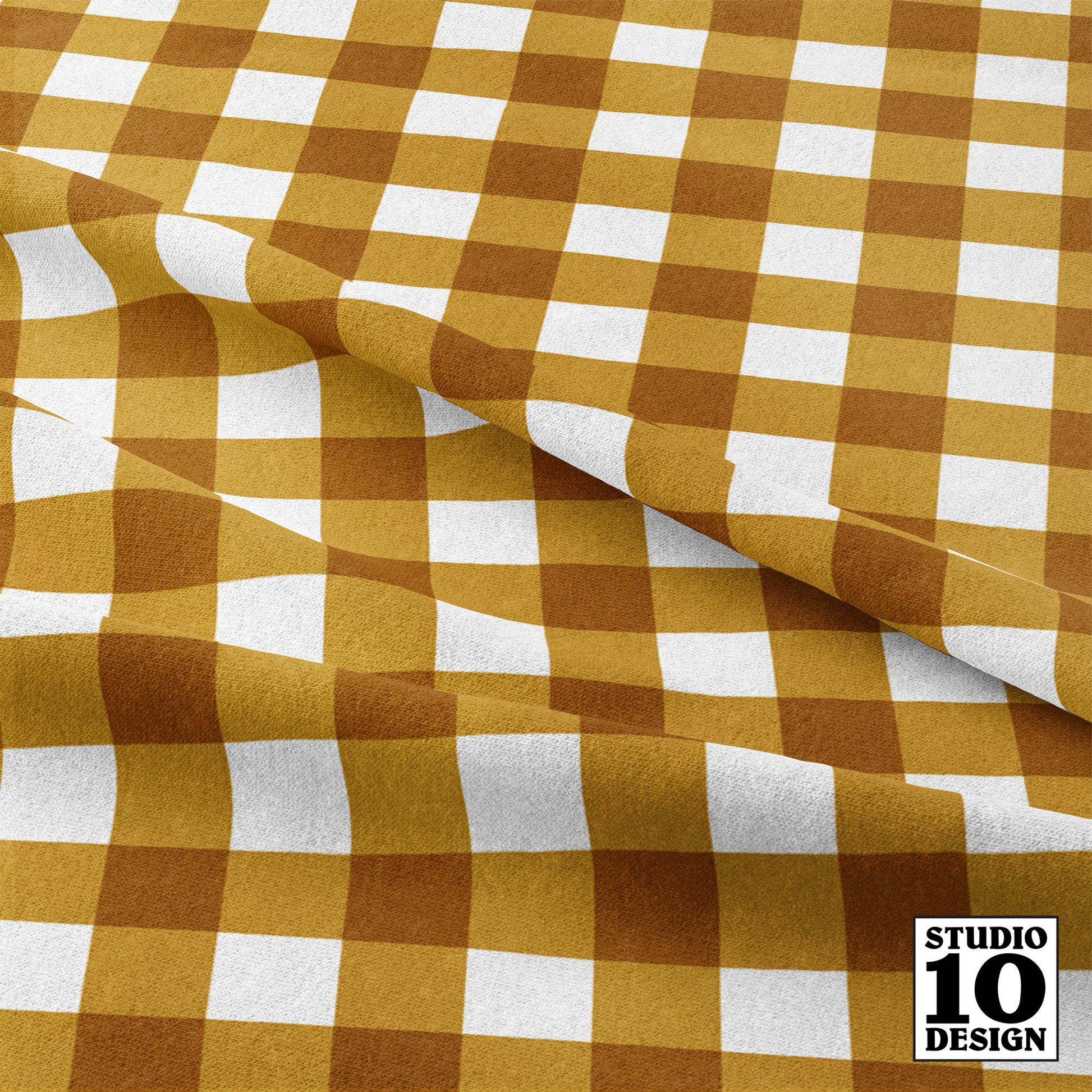 Gingham Style Mustard Large Straight Printed Fabric by Studio Ten Design