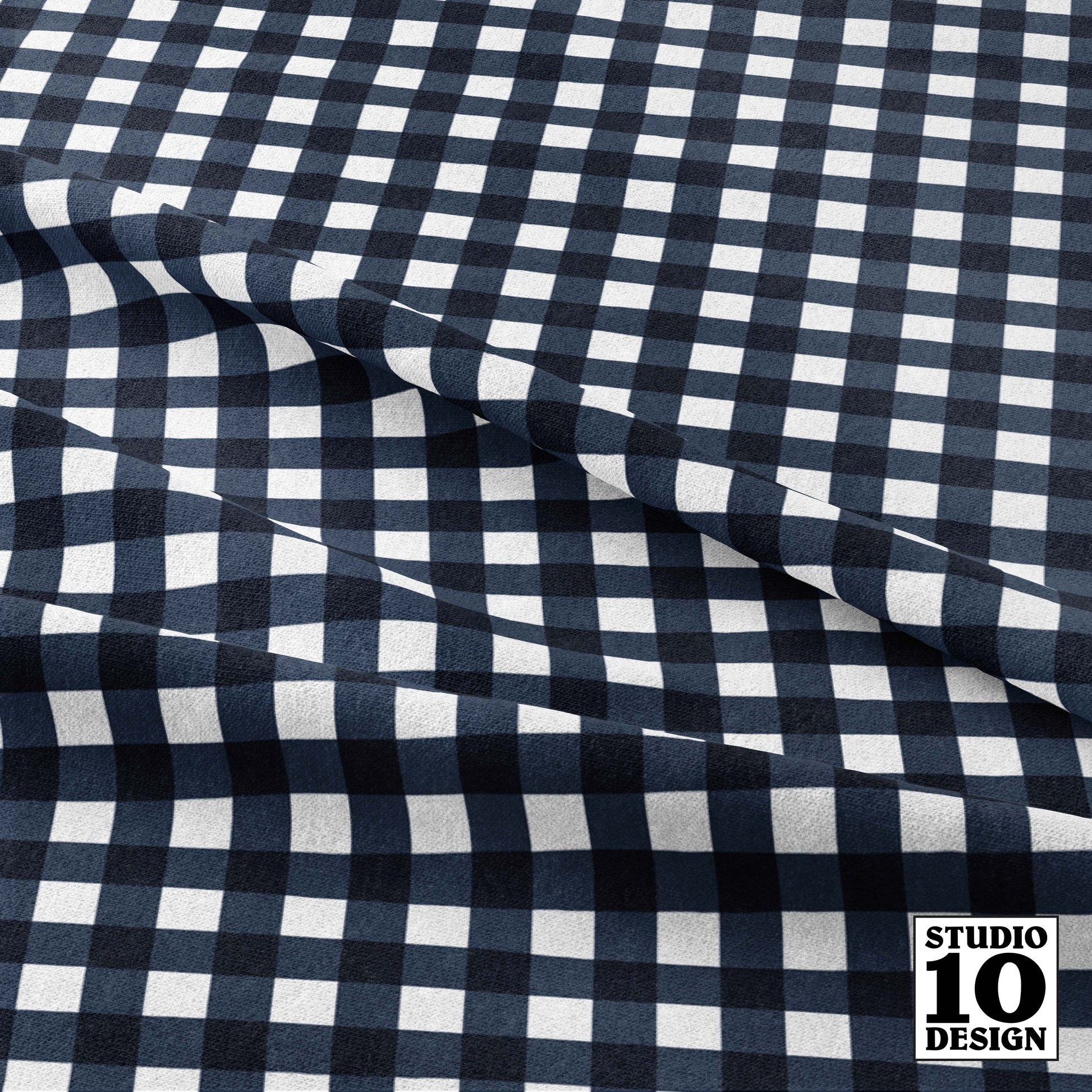 Gingham Style Navy Small Straight Printed Fabric by Studio Ten Design