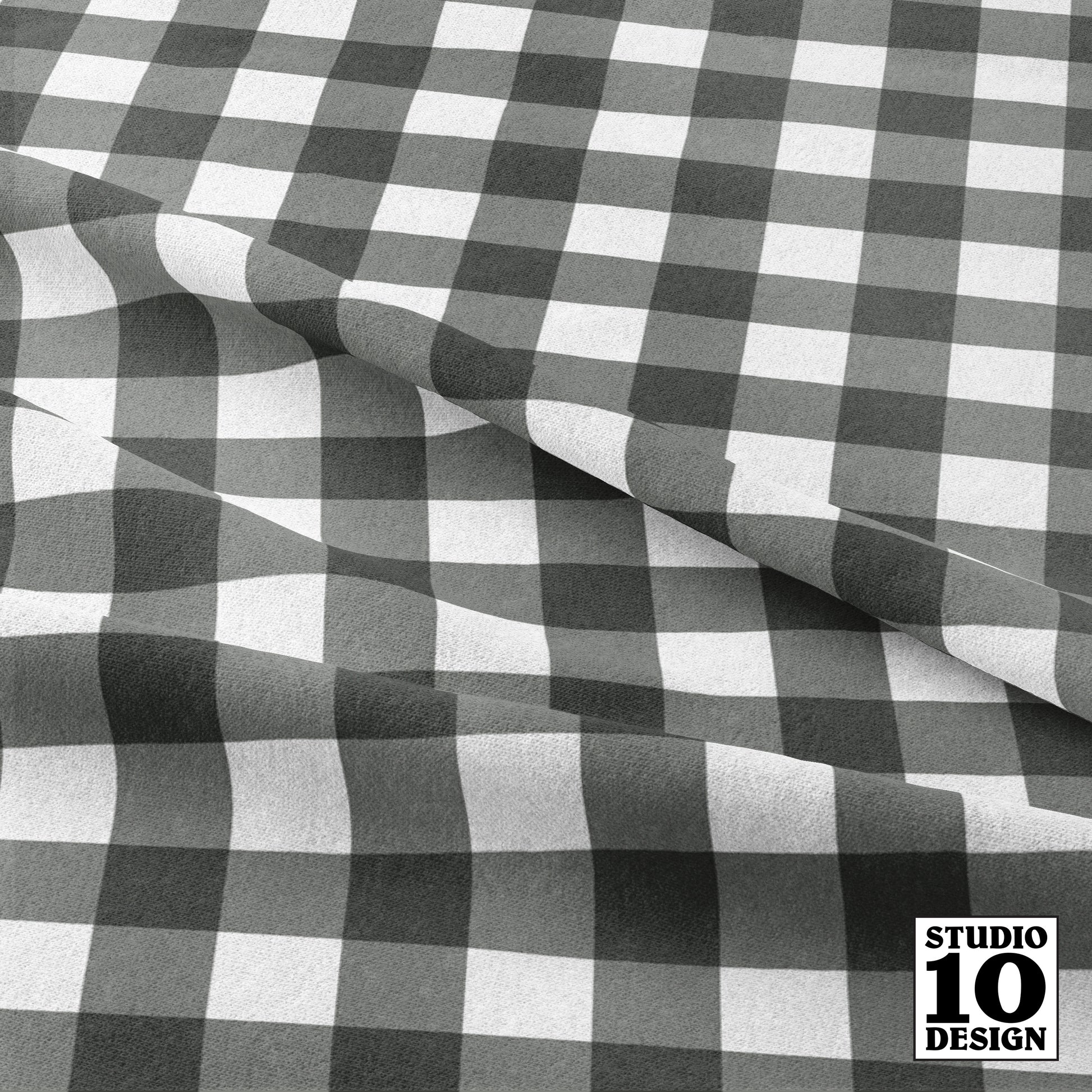 Gingham Style Pewter Large Straight Printed Fabric by Studio Ten Design