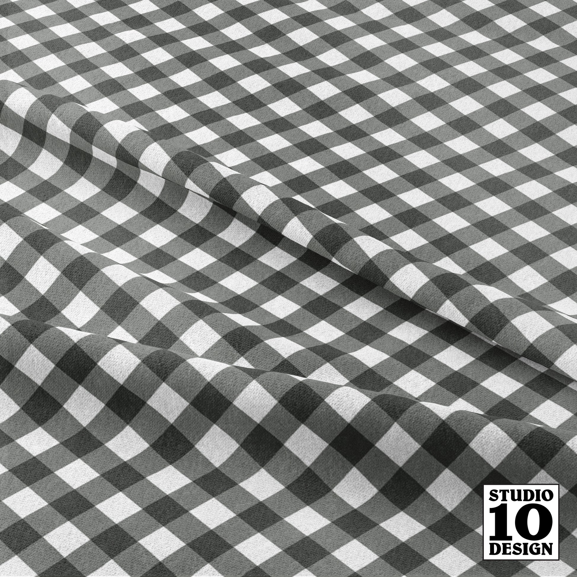 Gingham Style Pewter Small Bias Printed Fabric by Studio Ten Design
