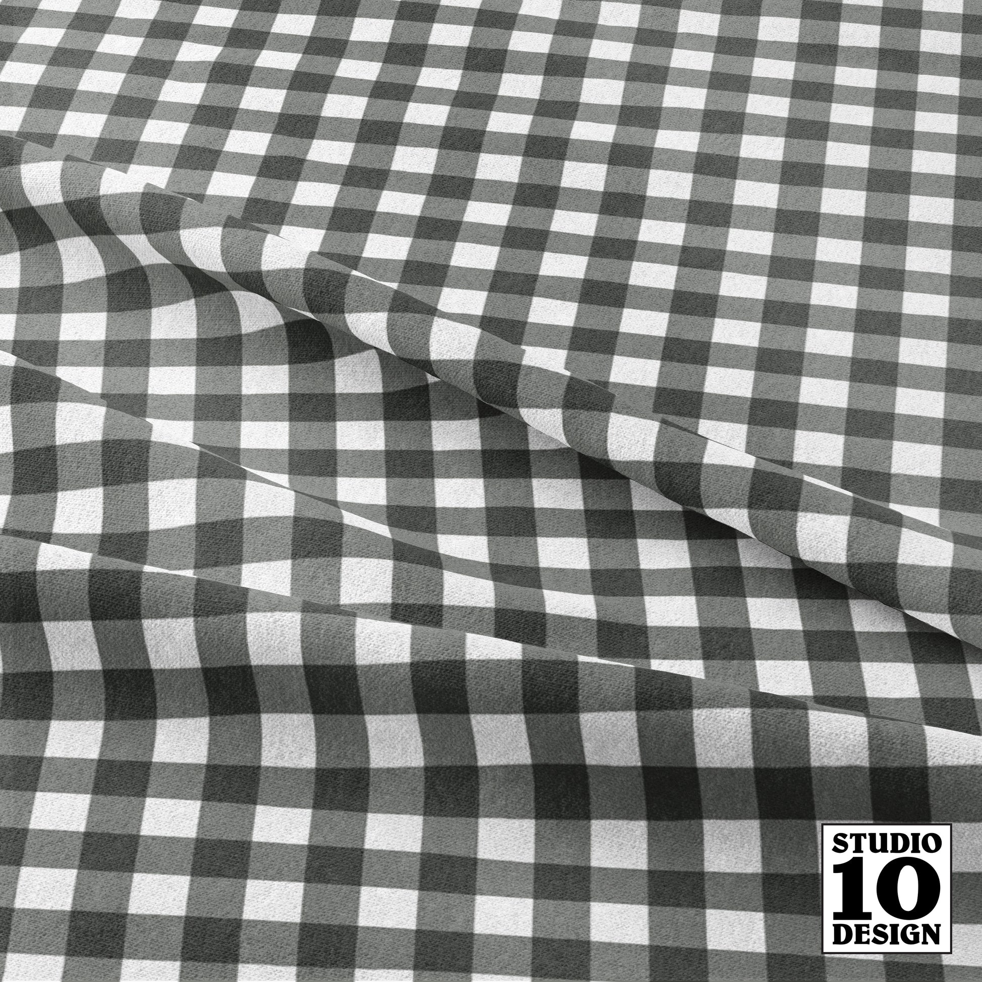 Gingham Style Pewter Small Straight Printed Fabric by Studio Ten Design