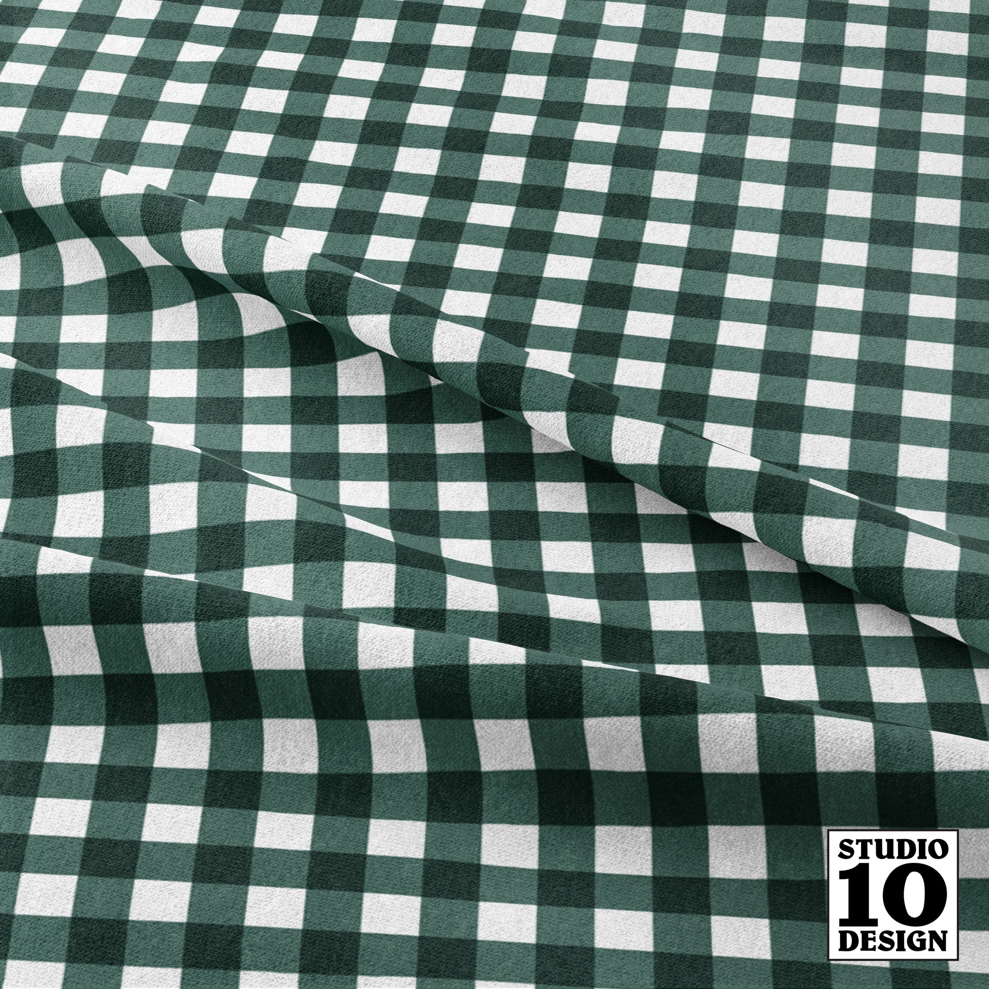 Gingham Style Pine Small Straight Printed Fabric by Studio Ten Design