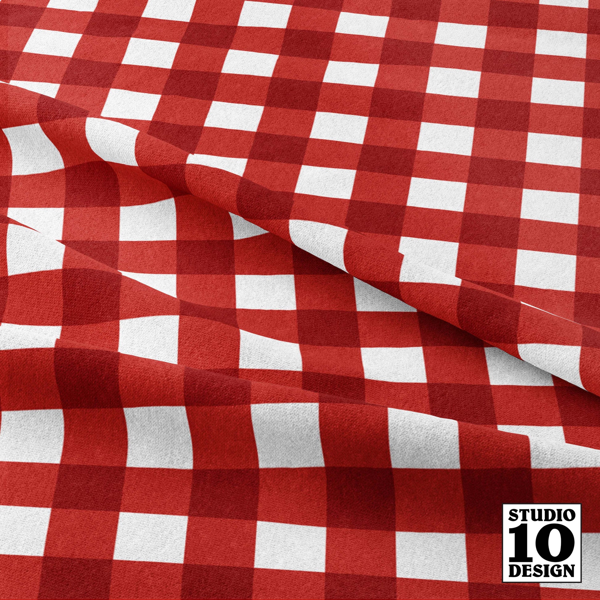 Gingham Style Poppy Red Large Straight Printed Fabric by Studio Ten Design