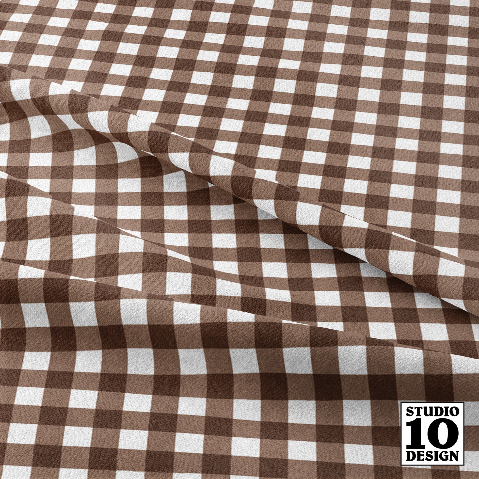 Gingham Style Mocha Small Straight Printed Fabric by Studio Ten Design