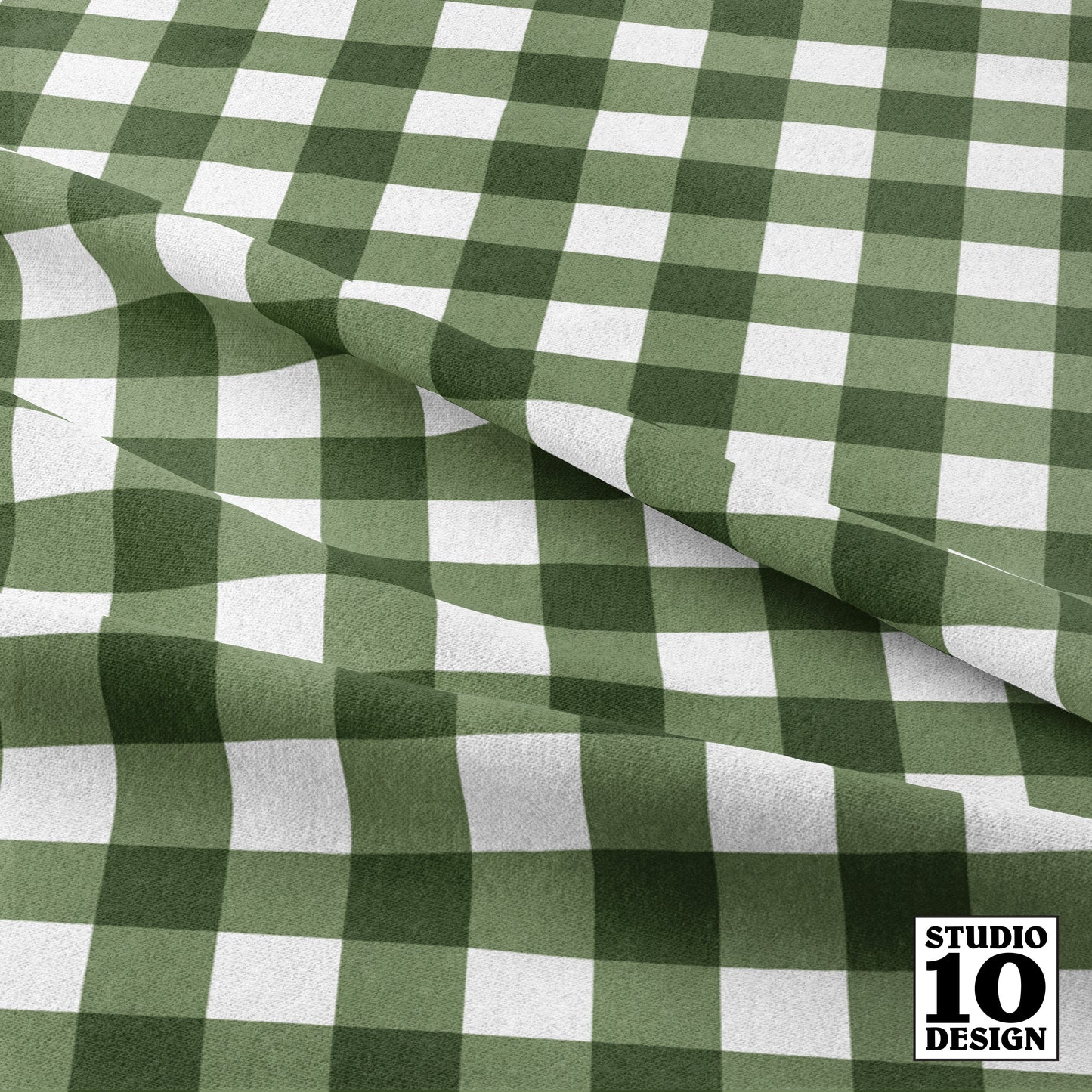 Gingham Style Sage Large Straight Printed Fabric by Studio Ten Design
