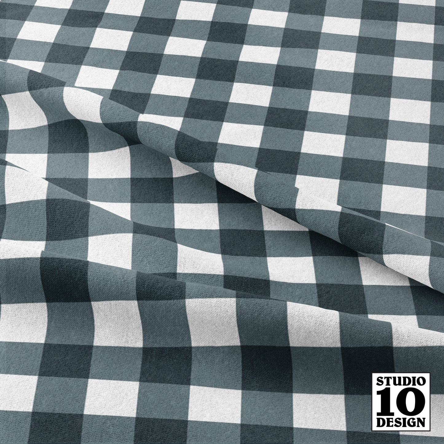 Gingham Style Slate Large Straight Printed Fabric by Studio Ten Design