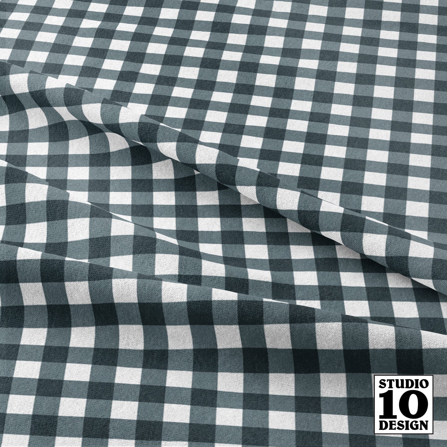Gingham Style Slate Small Straight Printed Fabric by Studio Ten Design