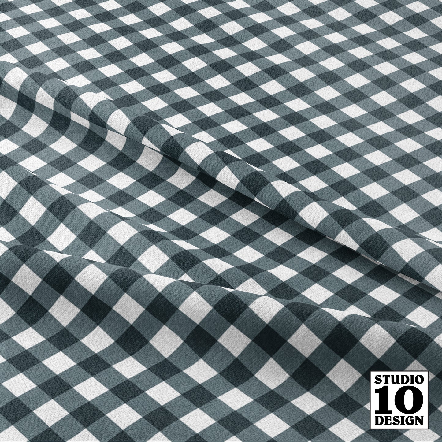 Gingham Style Slate Small Bias Printed Fabric by Studio Ten Design