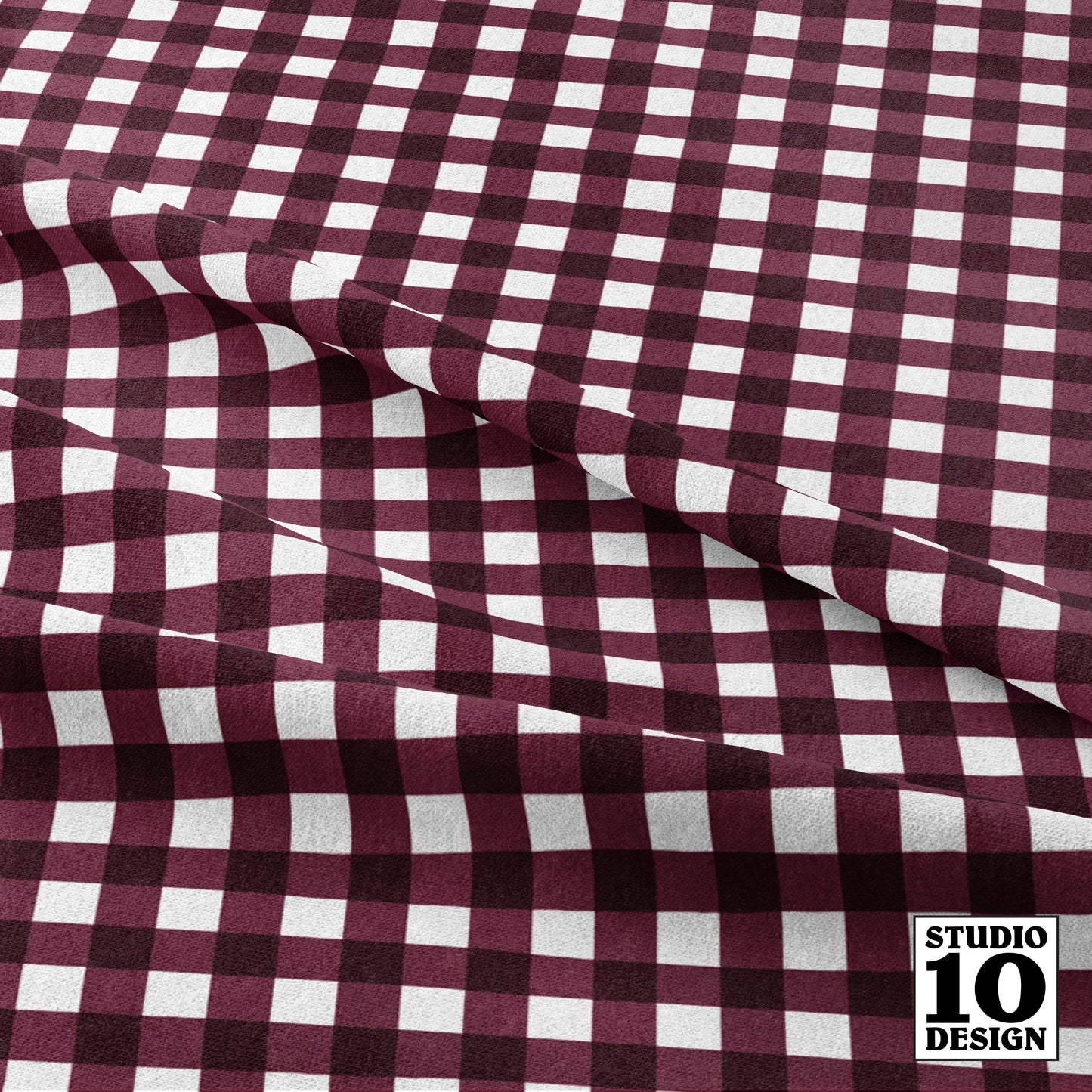 Gingham Style Wine Small Straight Printed Fabric by Studio Ten Design