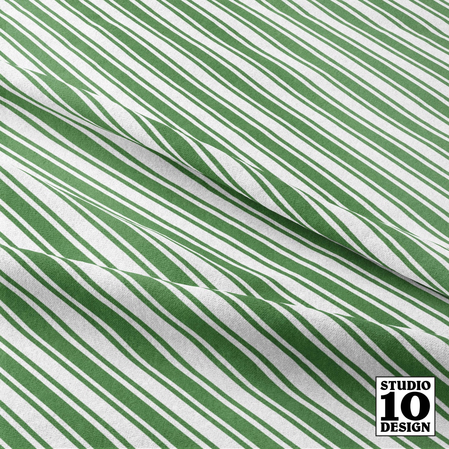 Green & White Candy Cane Stripe Printed Fabric by Studio Ten Design
