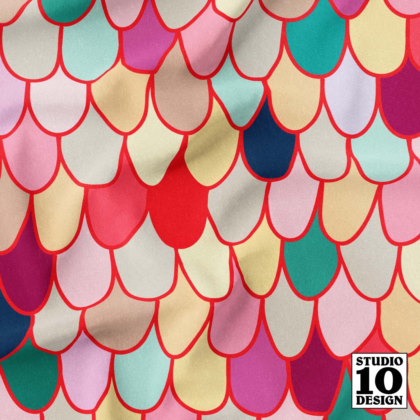 Jellybean Scallop Red Printed Fabric by Studio Ten Design