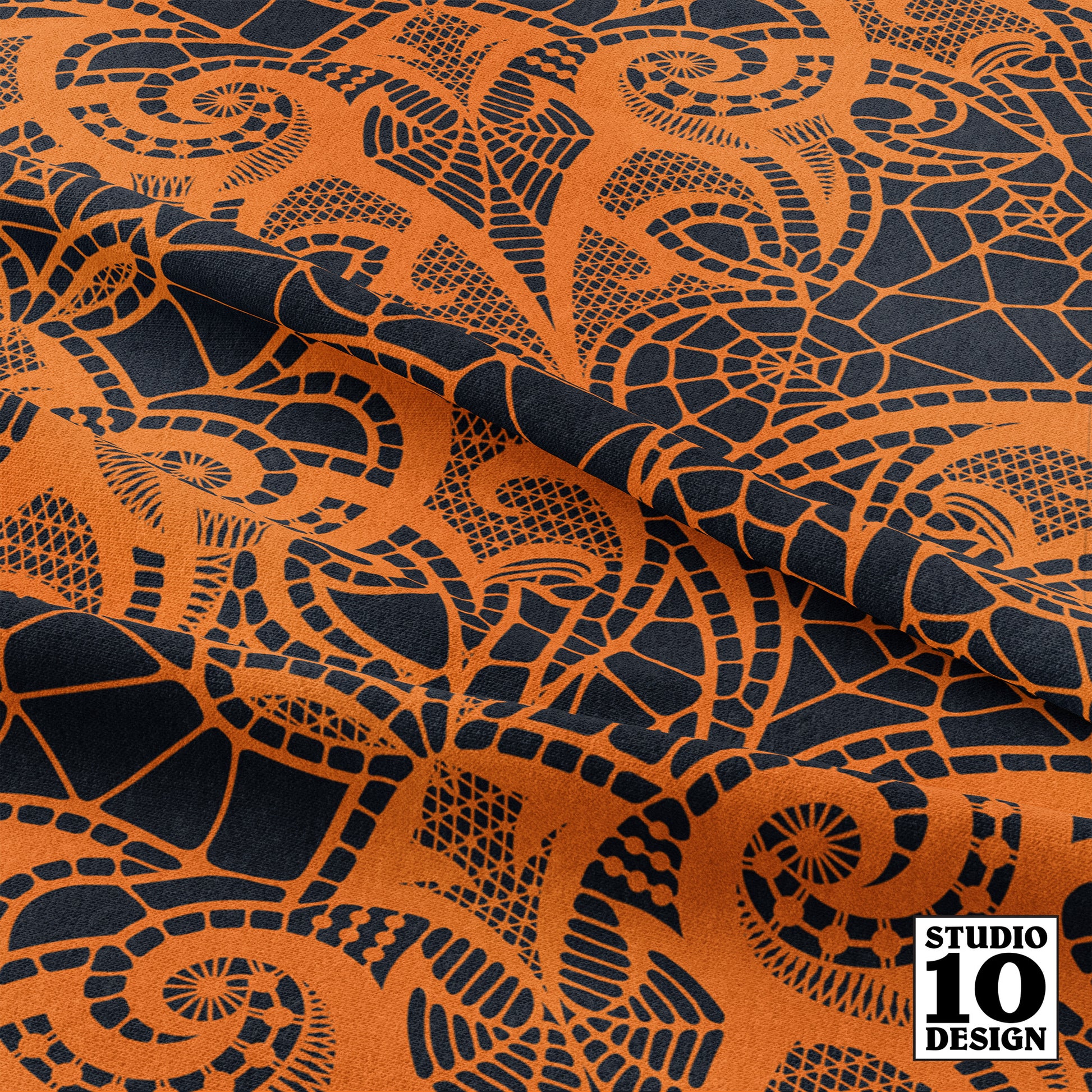 Lace Bats (Carrot on Graphite) Printed Fabric by Studio Ten Design