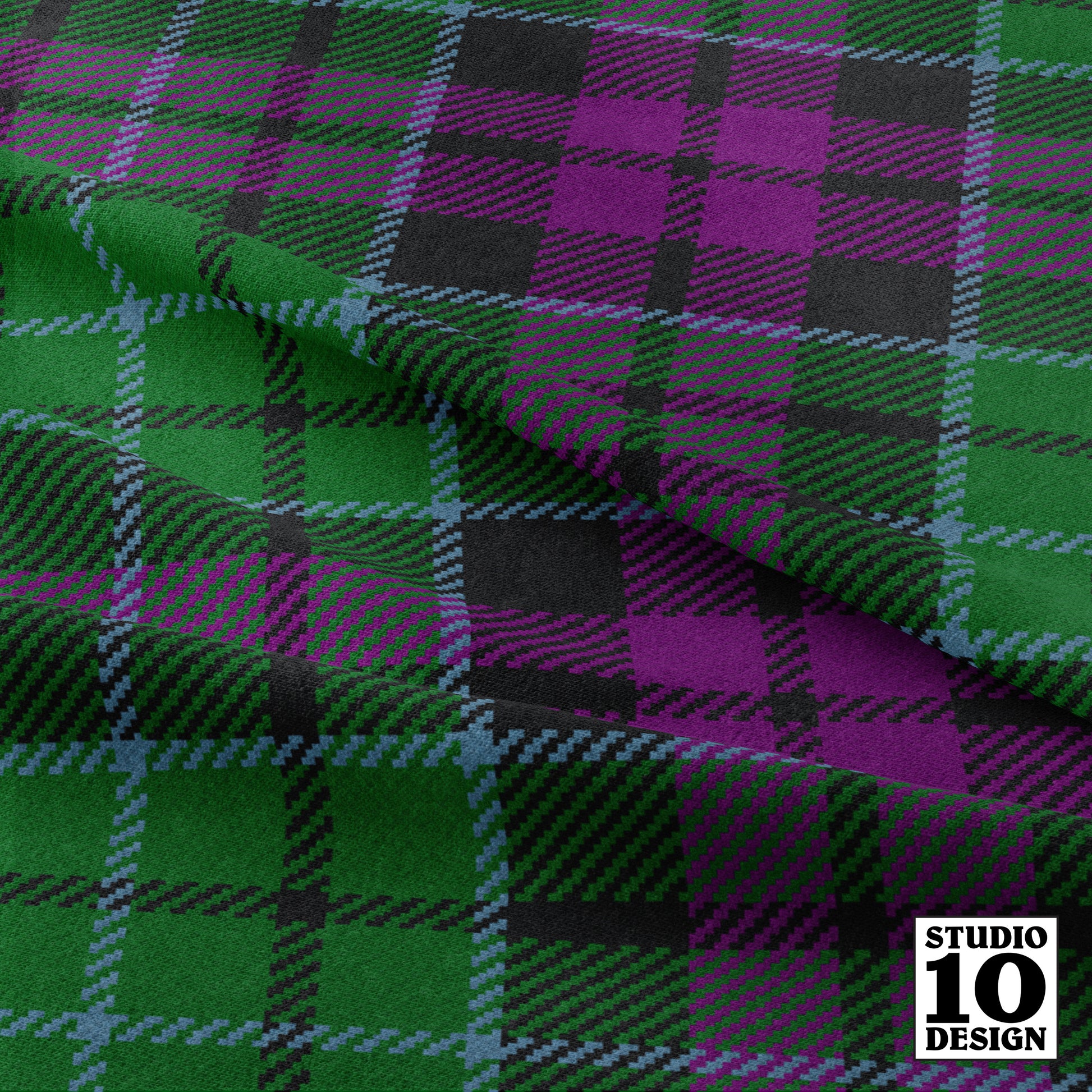 Madras Mania Green+Purple Plaid Printed Fabric by Studio Ten Design
