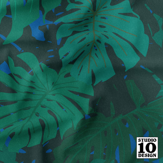 Monstera Madness Blue Printed Fabric by Studio Ten Design