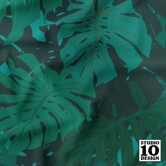 Monstera Madness Green Printed Fabric by Studio Ten Design