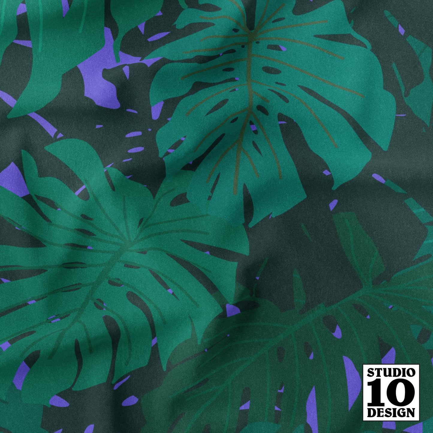 Monstera Madness Violet Printed Fabric by Studio Ten Design