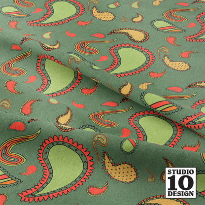 Paisley Spinach Green Printed Fabric by Studio Ten Design