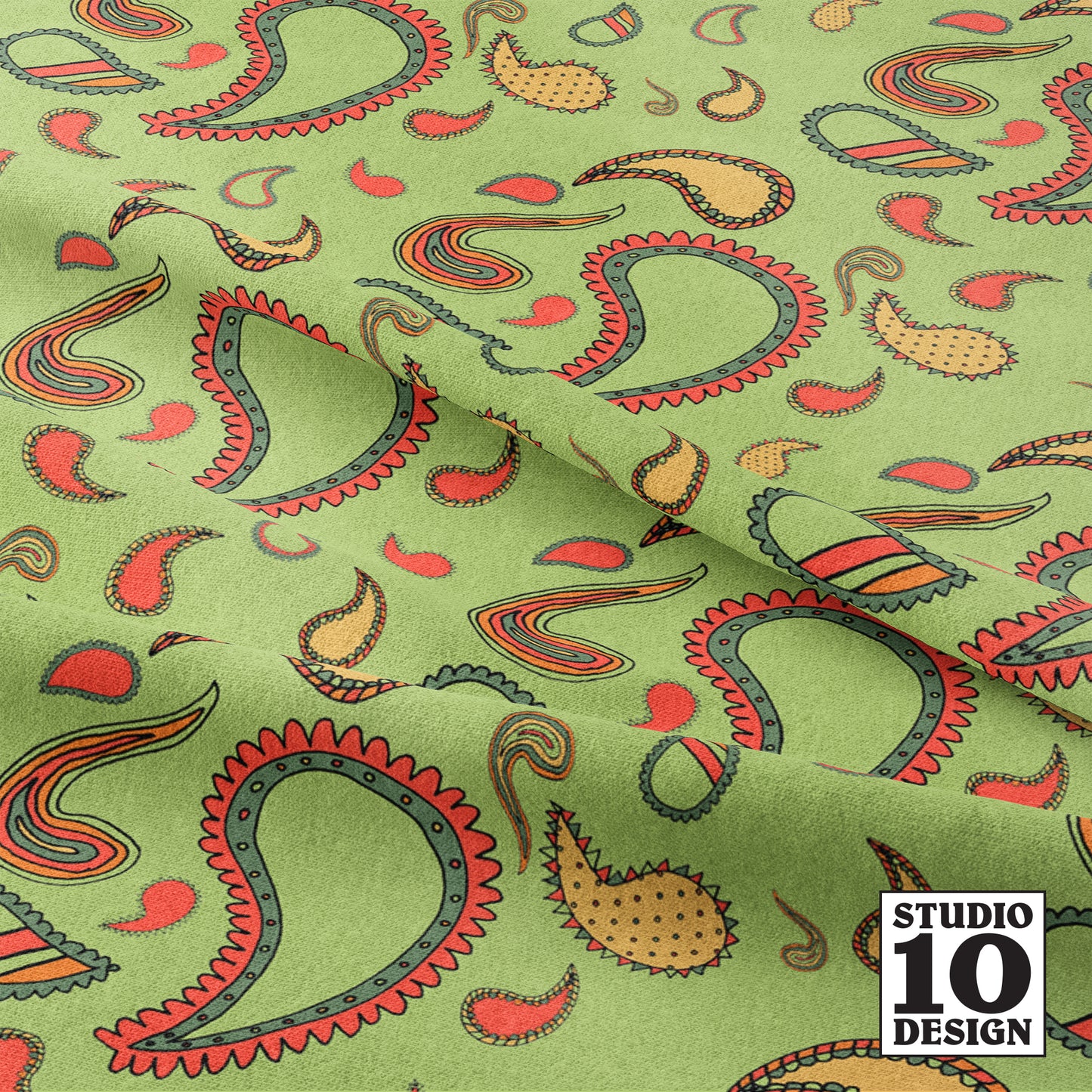 Paisley Leafy Green Printed Fabric by Studio Ten Design