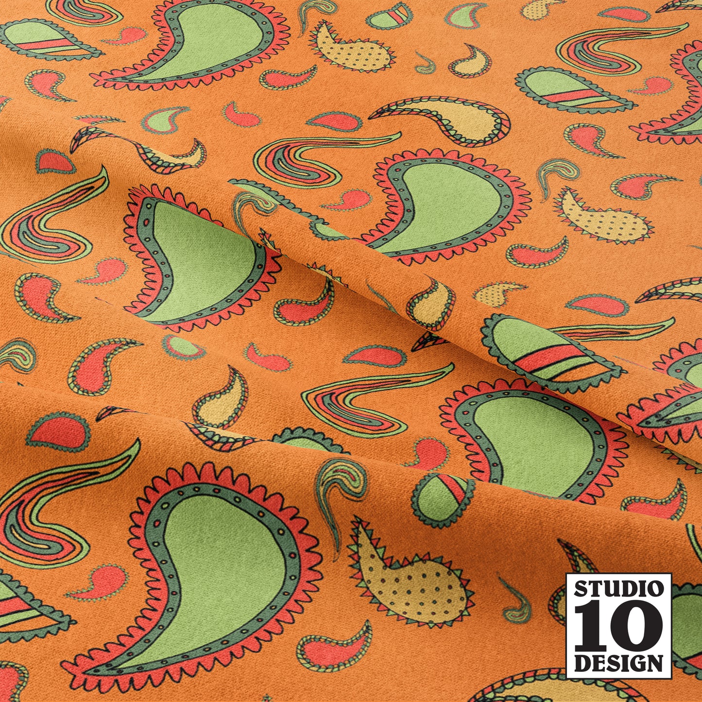 Paisley Pumpkin Orange Printed Fabric by Studio Ten Design