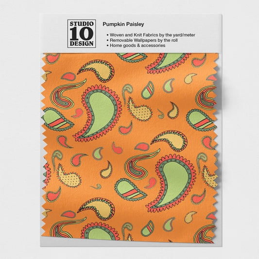 Paisley Pumpkin Orange Printed Fabric by Studio Ten Design