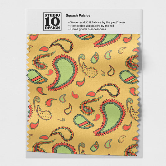 Paisley Squash Yellow Printed Fabric by Studio Ten Design