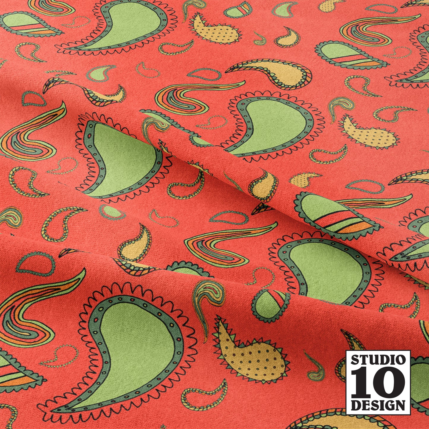 Paisley Tomato Red Printed Fabric by Studio Ten Design