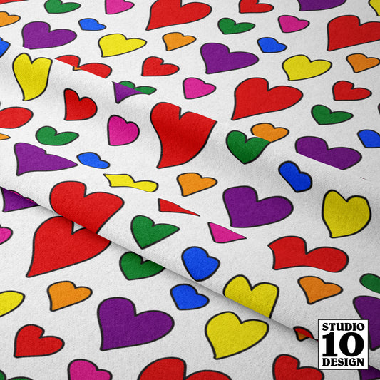 Rainbow Hearts Multicolor+White Printed Fabric by Studio Ten Design