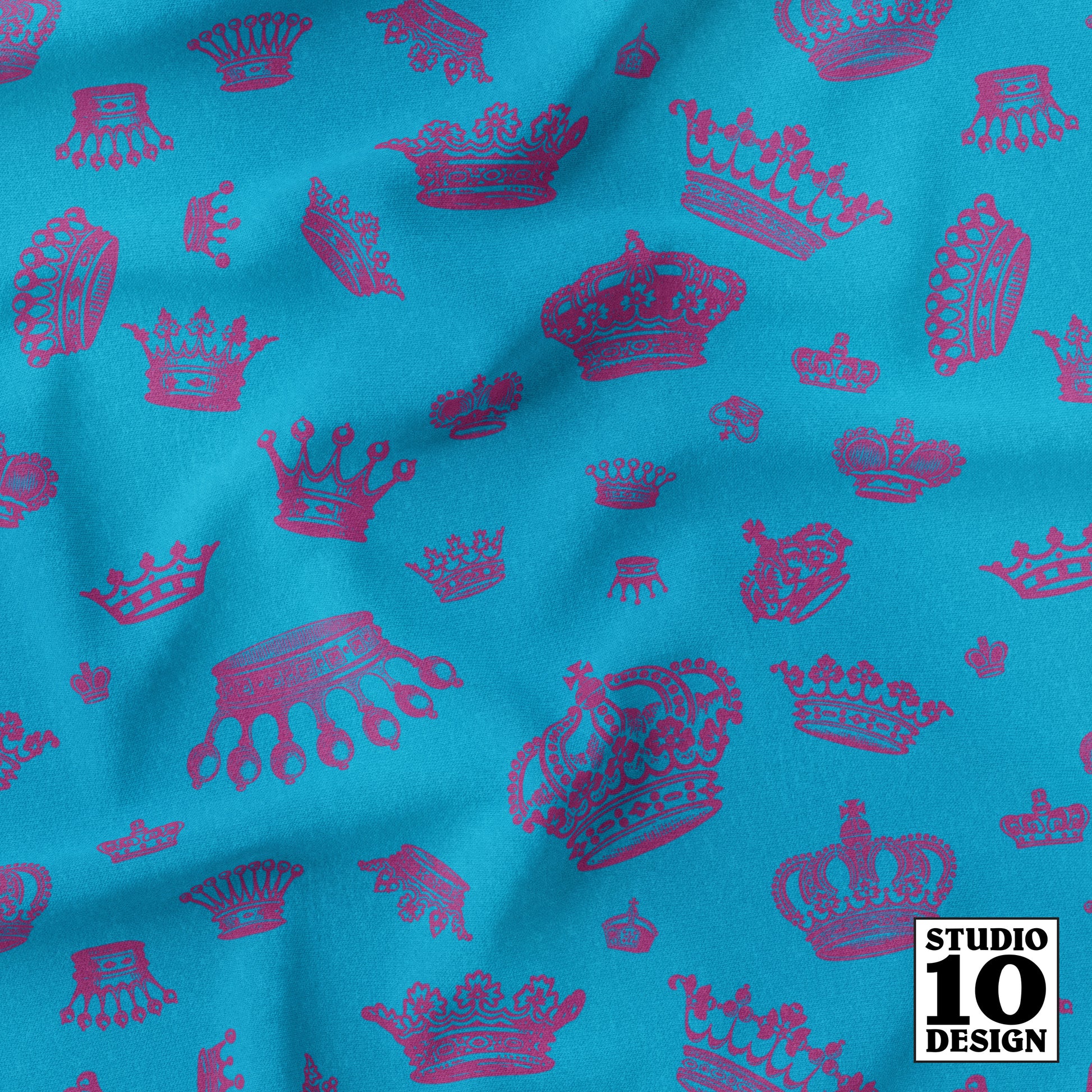 Royal Crowns Berry+Caribbean Printed Fabric by Studio Ten Design