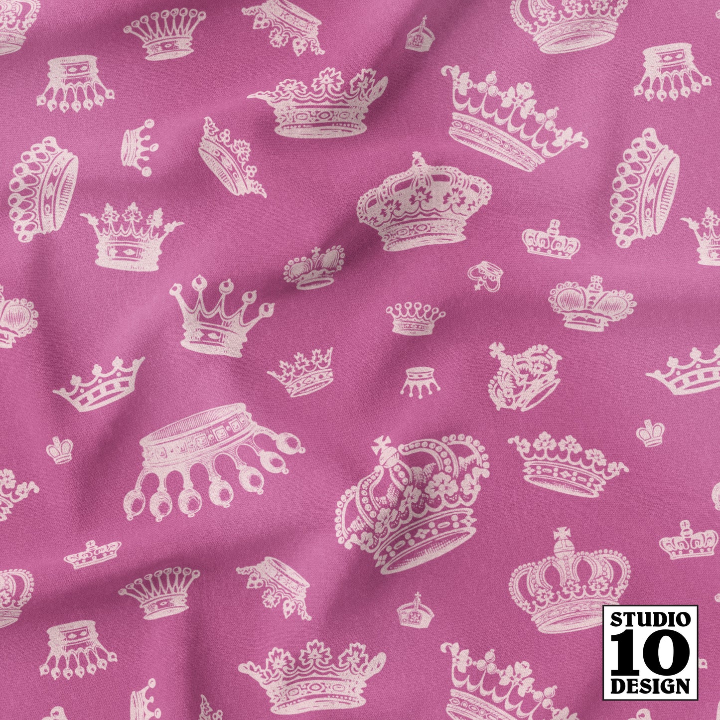 Royal Crowns Cotton Candy+Peony Printed Fabric by Studio Ten Design